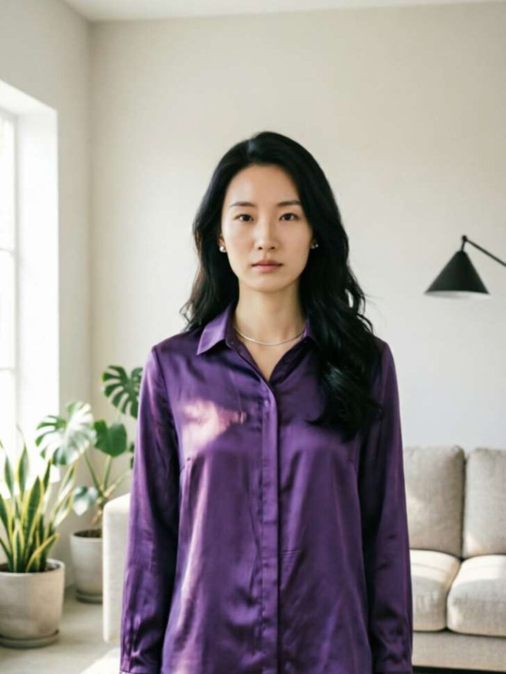 Silk Button-Down Long Sleeve Blouse in Royal Purple / Magenta